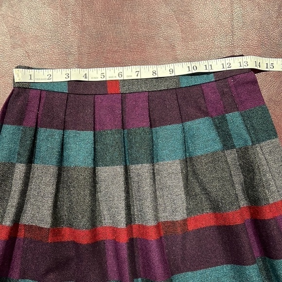 Vintage Victoire Petites Wool Pleated Plaid Midi Skirt - Size 10 - Picture 5 of 8